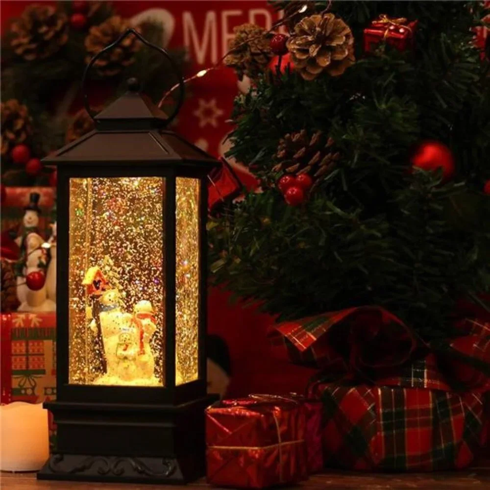 Christmas Snow Globe Lantern with Music, Battery Operated Lighted Swirling